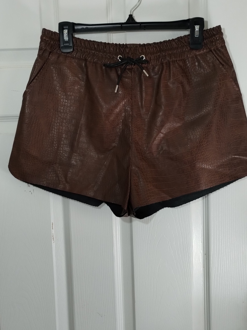 Lyn Burches Hotty Faux-Leather Brown Croc-Textures Drawstring Shorts